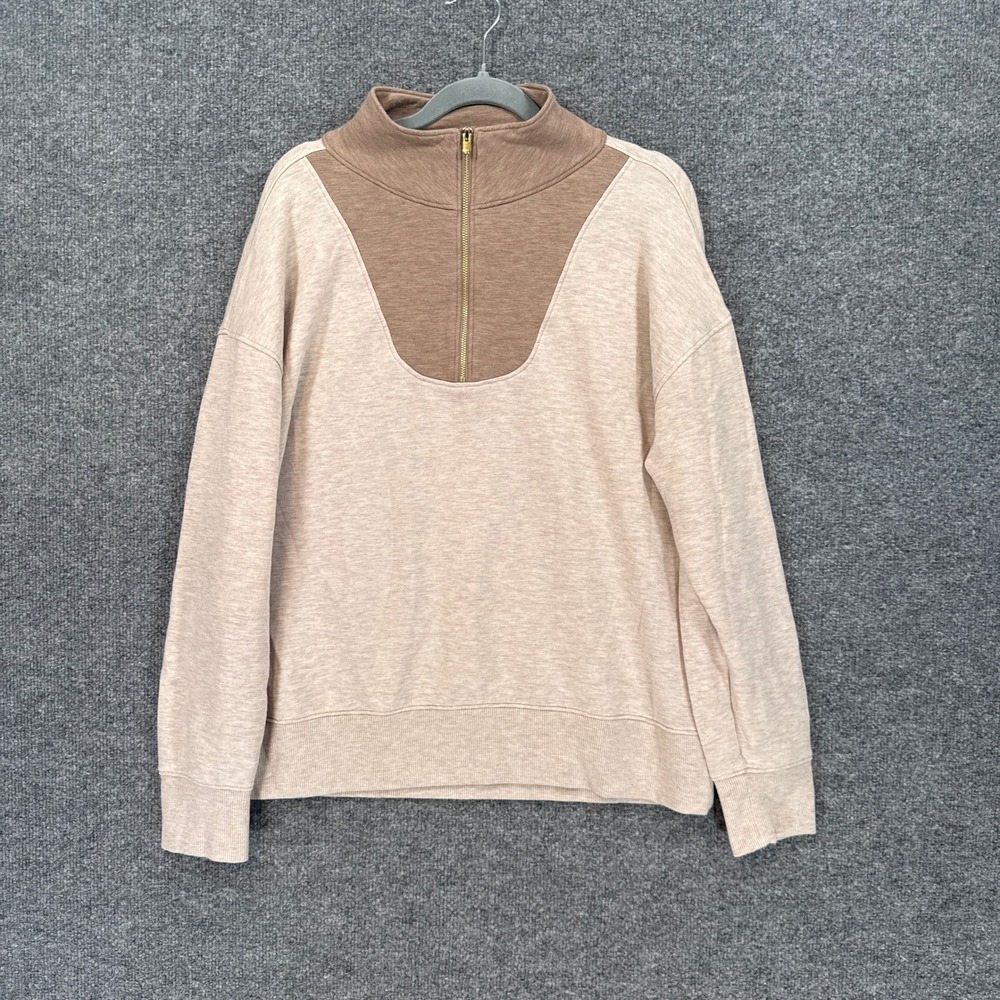 Haven Well Within 1/4 Zip Sweatshirt Womens Medium Tan Colorblock Pullover